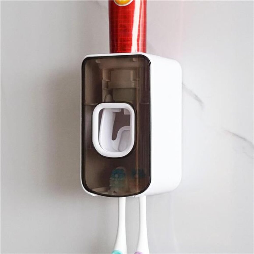 Wall mounted toothbrush holder toothpaste dispenser automatic 2 slot bathroom or